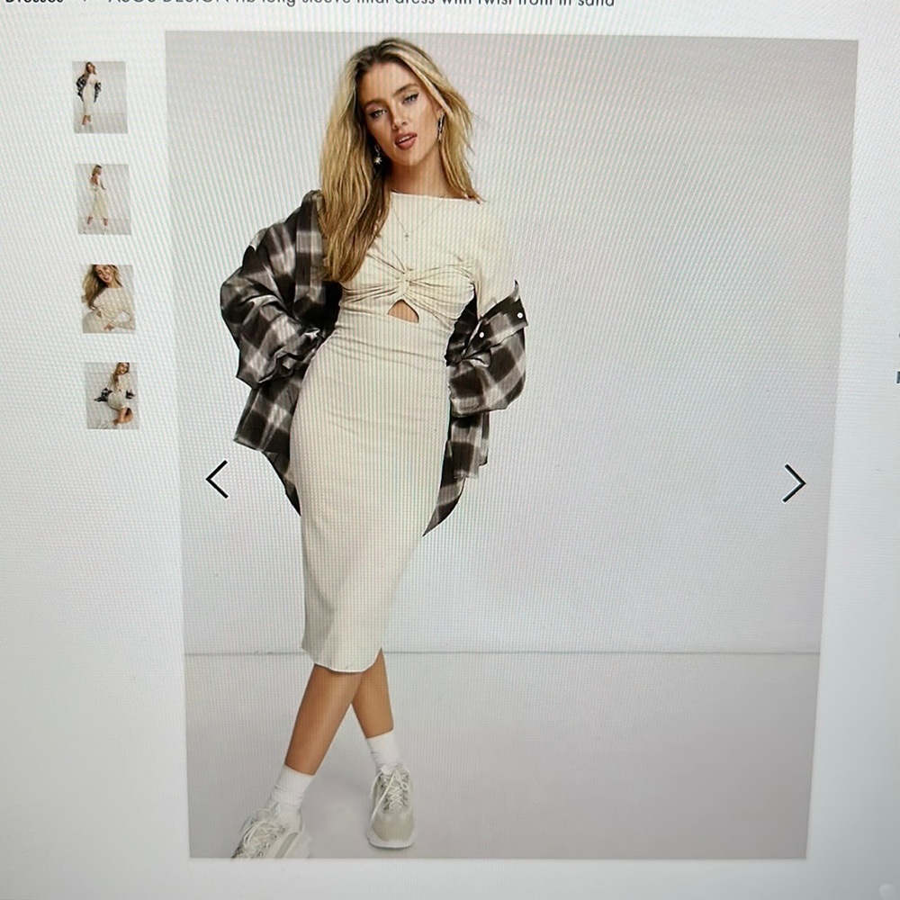 ASOS design rib long sleeve midi twist front dress